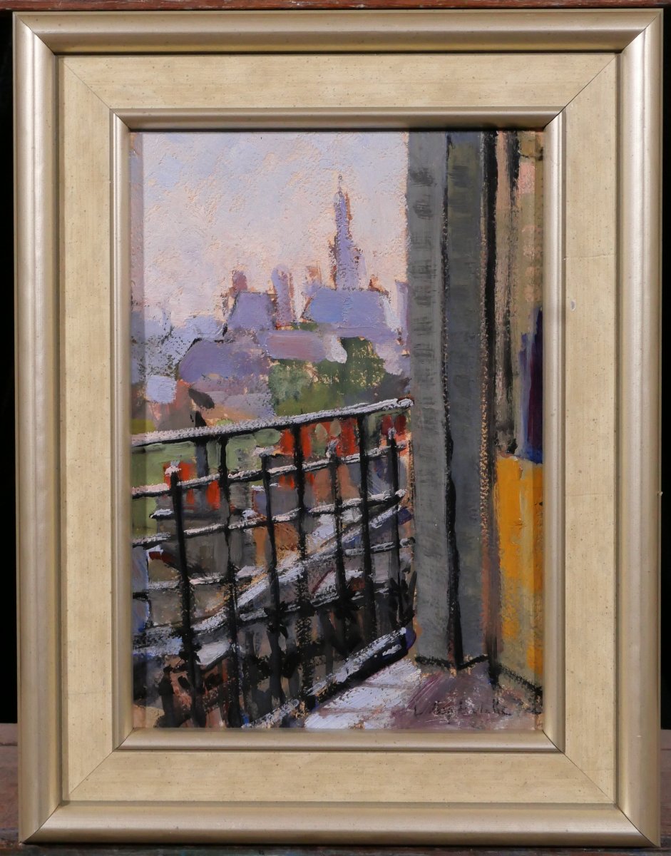 Lucienne CAPDEVIELLE 1885-1961 Paris depuis la fenêtre, tableau, vers 1930 paysage Art Déco-photo-2