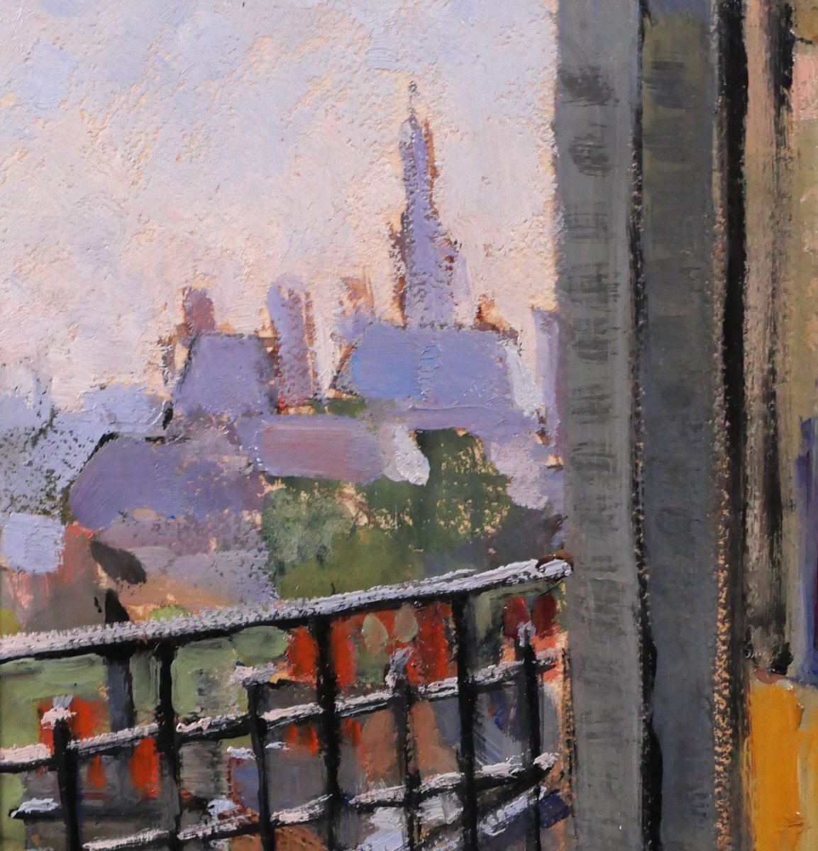 Lucienne CAPDEVIELLE 1885-1961 Paris depuis la fenêtre, tableau, vers 1930 paysage Art Déco-photo-3