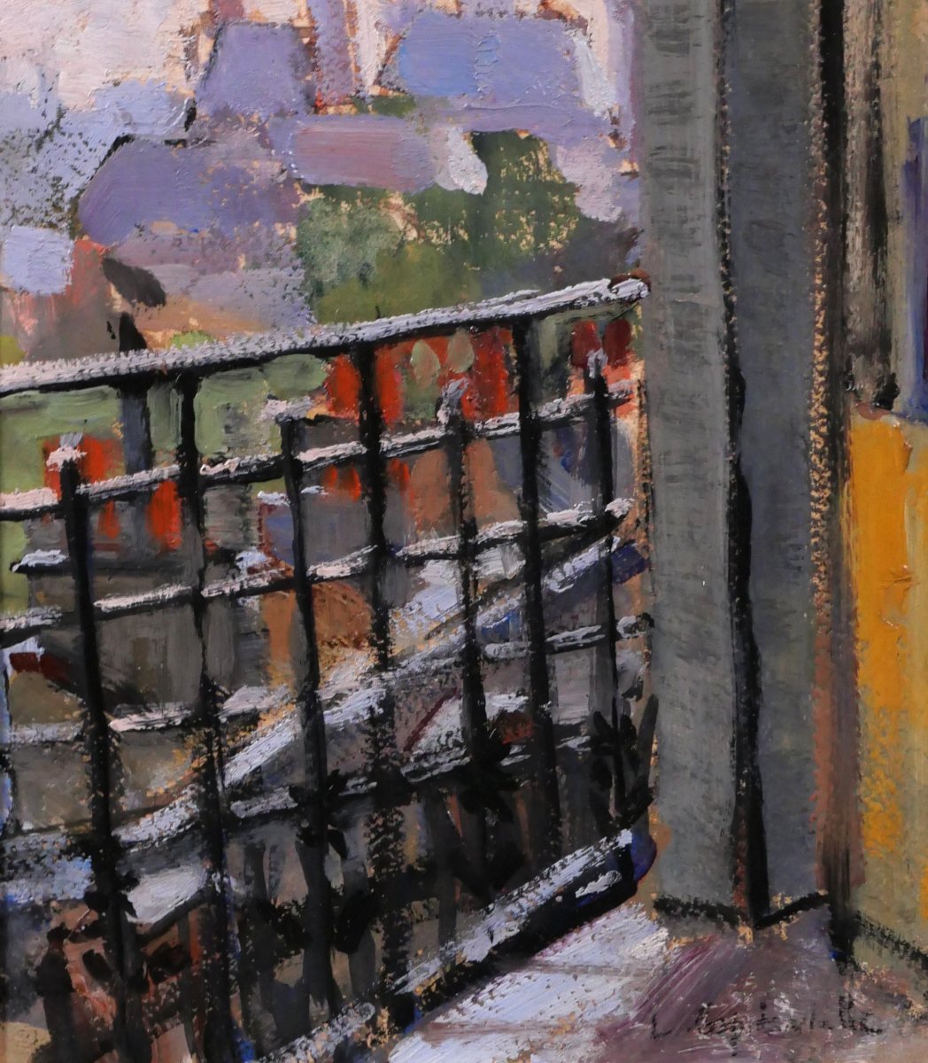 Lucienne CAPDEVIELLE 1885-1961 Paris depuis la fenêtre, tableau, vers 1930 paysage Art Déco-photo-4