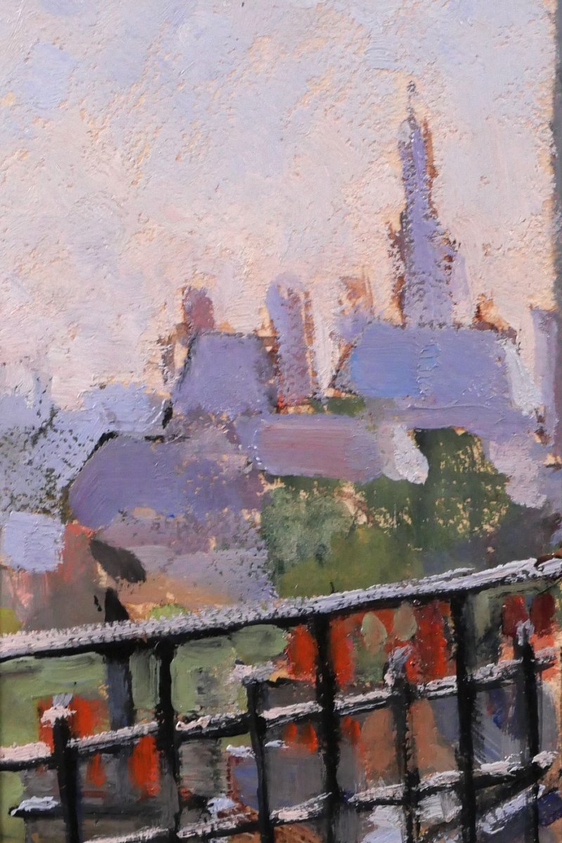 Lucienne CAPDEVIELLE 1885-1961 Paris depuis la fenêtre, tableau, vers 1930 paysage Art Déco-photo-1
