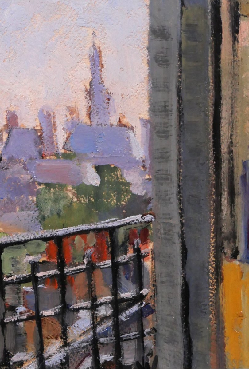 Lucienne CAPDEVIELLE 1885-1961 Paris depuis la fenêtre, tableau, vers 1930 paysage Art Déco-photo-2
