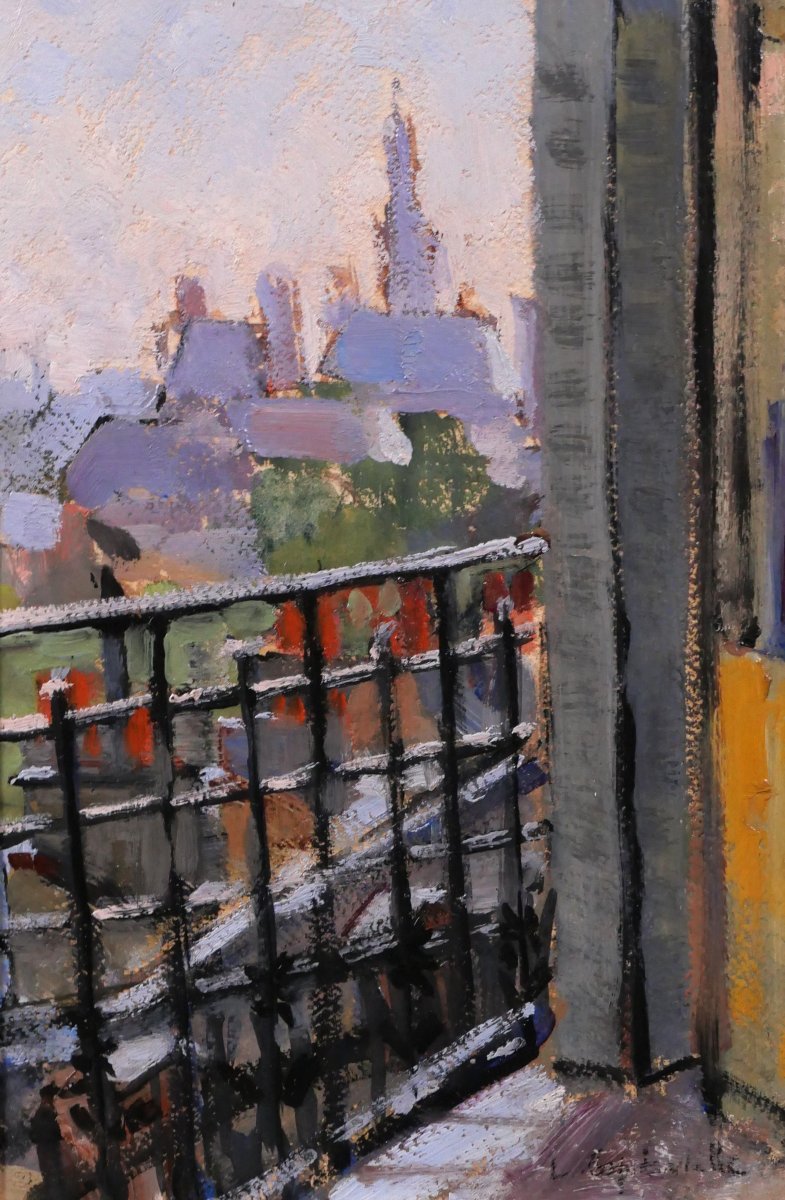Lucienne CAPDEVIELLE 1885-1961 Paris depuis la fenêtre, tableau, vers 1930 paysage Art Déco