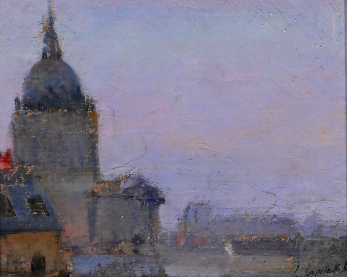 Lucienne Capdevielle 1885–1961 Paris, The Panthéon, Painting, Ca. 1930, Art Deco Landscape