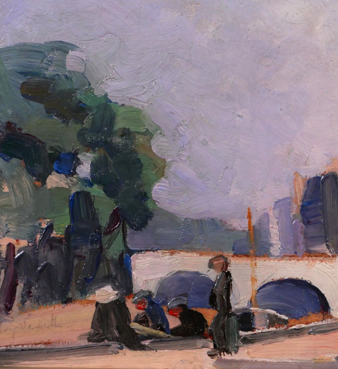 Lucienne Capdevielle 1885–1961 Paris, The Bridge, Painting, Ca. 1930, Art Deco Landscape-photo-3