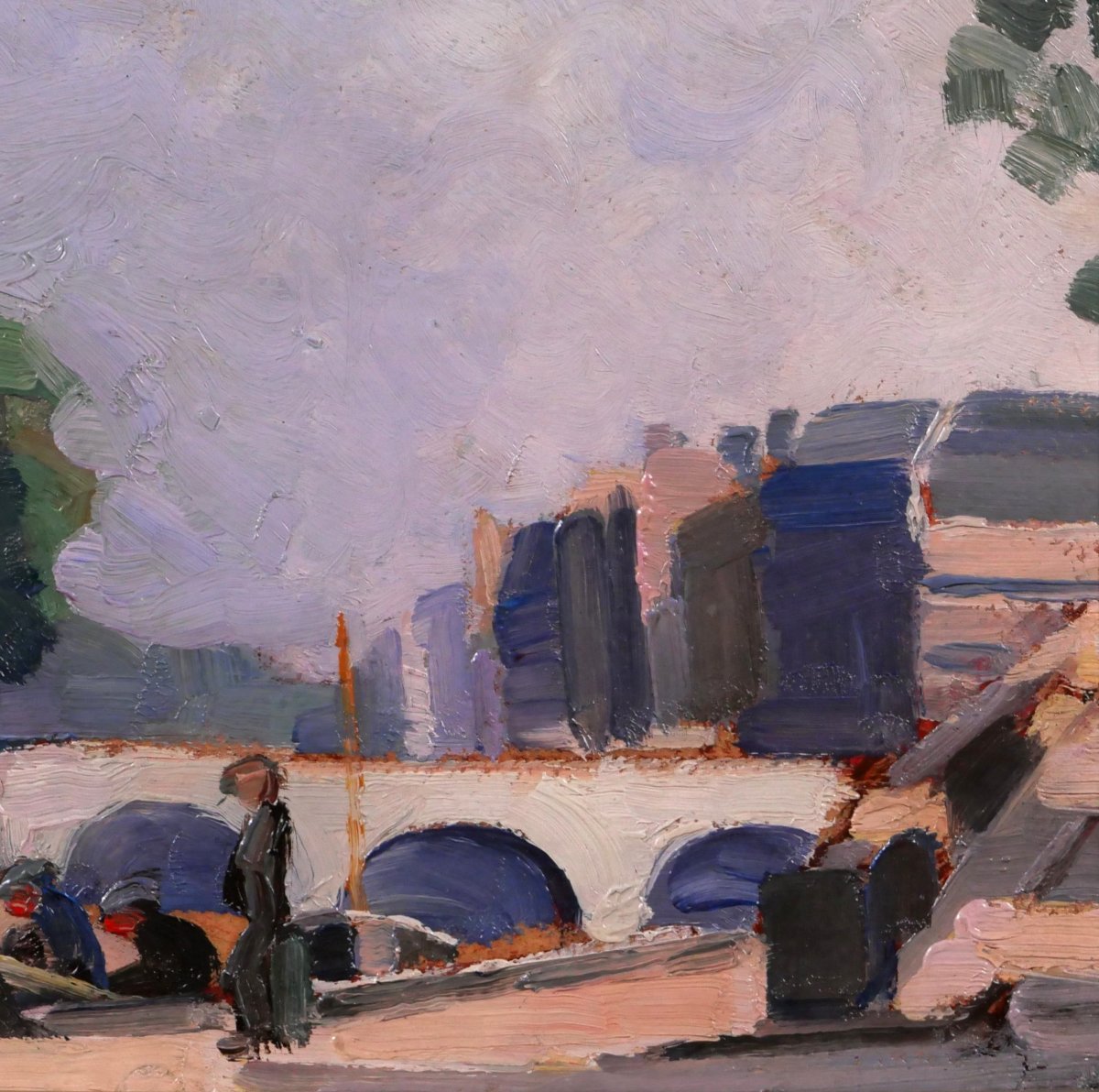 Lucienne Capdevielle 1885–1961 Paris, The Bridge, Painting, Ca. 1930, Art Deco Landscape-photo-4