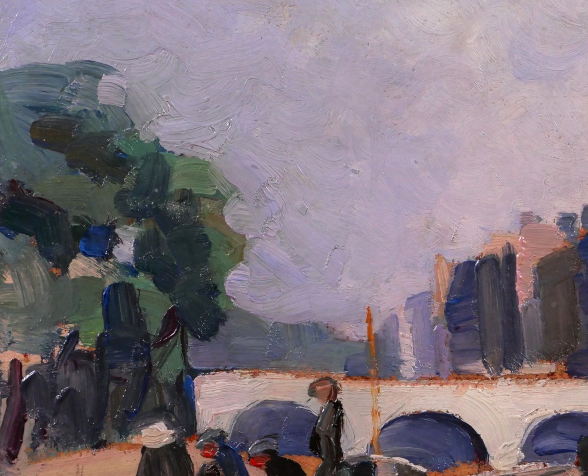 Lucienne Capdevielle 1885–1961 Paris, The Bridge, Painting, Ca. 1930, Art Deco Landscape-photo-1