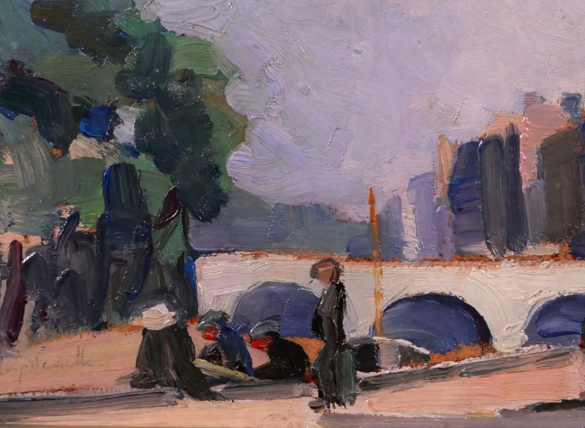 Lucienne Capdevielle 1885–1961 Paris, The Bridge, Painting, Ca. 1930, Art Deco Landscape-photo-4