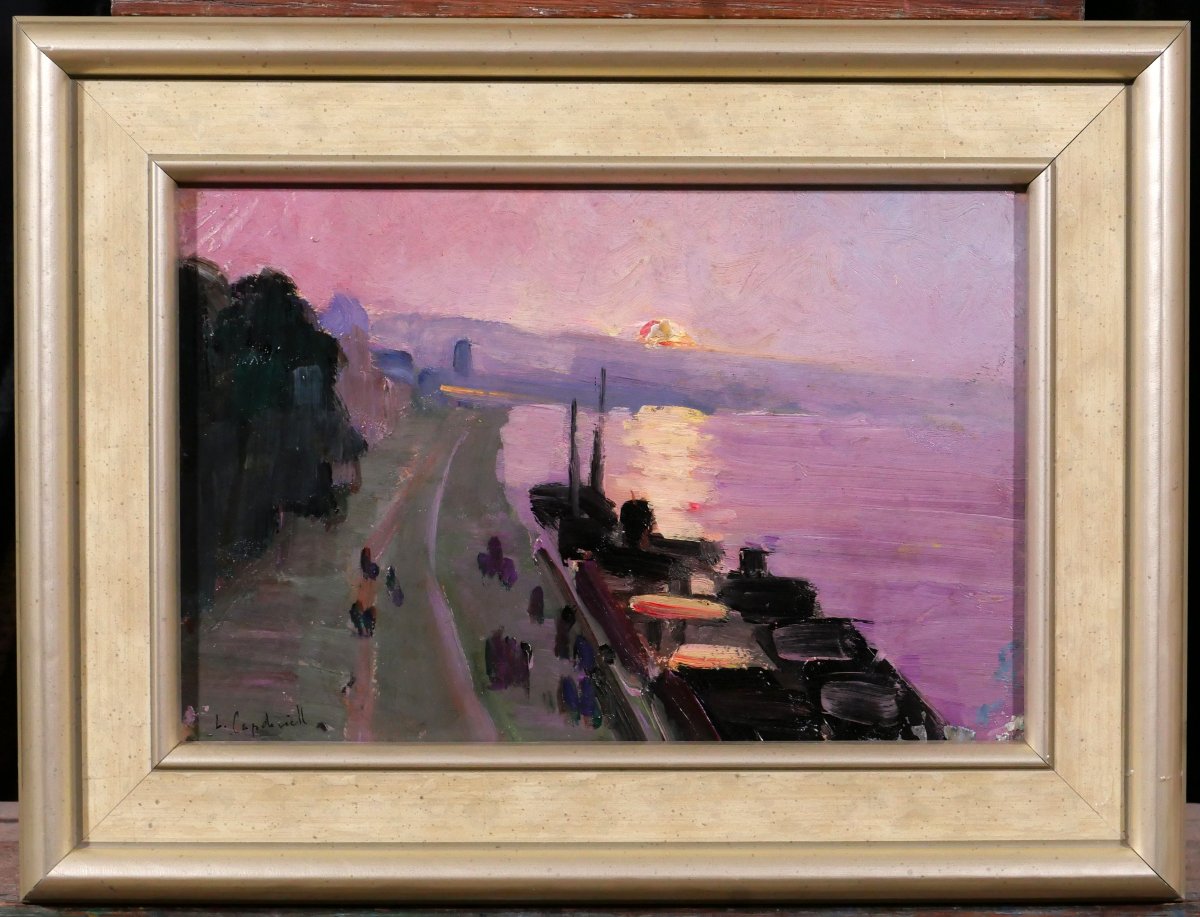 Lucienne Capdevielle 1885–1961 Paris, The Quays, Painting, Circa 1930, Art Deco Landscape-photo-2