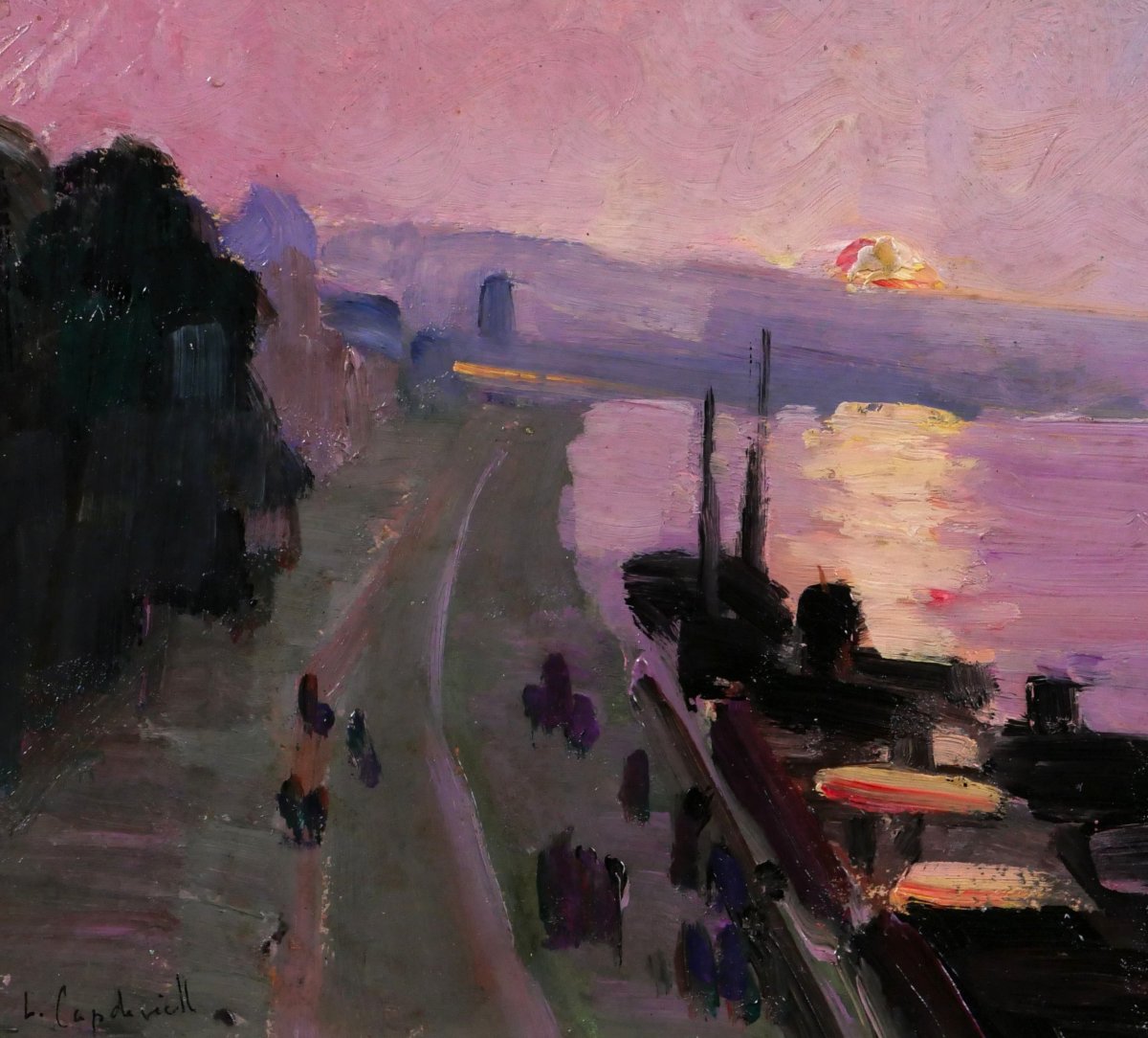 Lucienne Capdevielle 1885–1961 Paris, The Quays, Painting, Circa 1930, Art Deco Landscape-photo-3