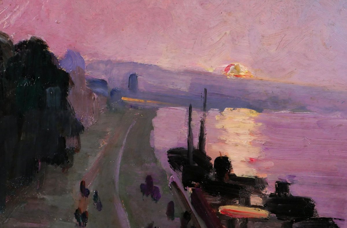 Lucienne Capdevielle 1885–1961 Paris, The Quays, Painting, Circa 1930, Art Deco Landscape-photo-1