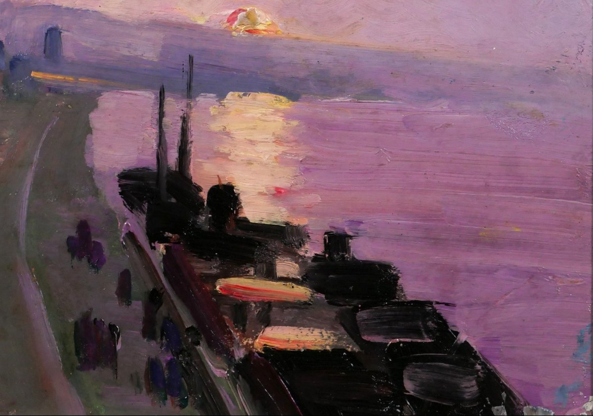Lucienne Capdevielle 1885–1961 Paris, The Quays, Painting, Circa 1930, Art Deco Landscape-photo-3