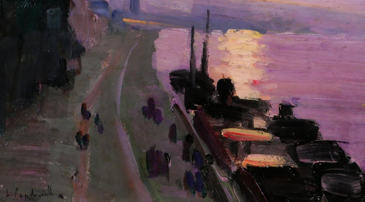 Lucienne Capdevielle 1885–1961 Paris, The Quays, Painting, Circa 1930, Art Deco Landscape-photo-4