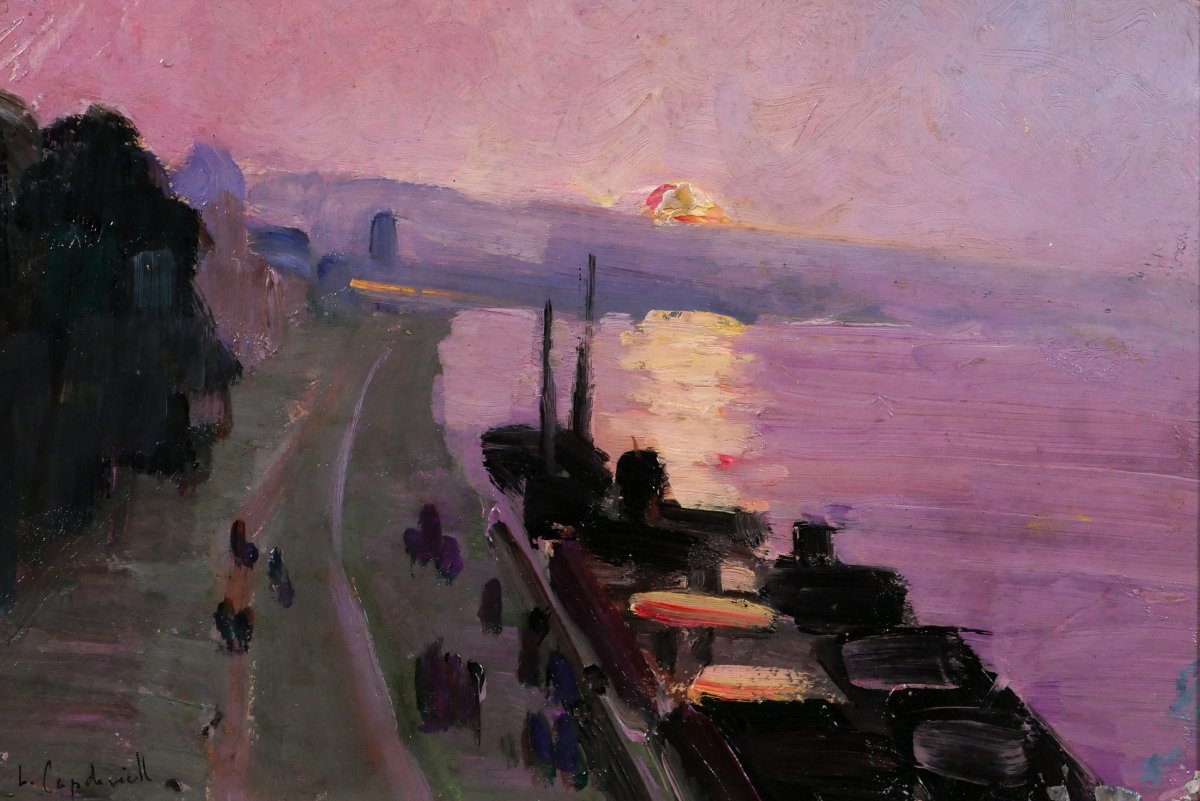 Lucienne Capdevielle 1885–1961 Paris, The Quays, Painting, Circa 1930, Art Deco Landscape