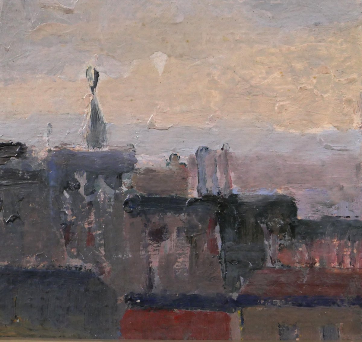 Lucienne Capdevielle 1885–1961 Paris, Rooftops, Painting, Ca. 1930, Art Deco Landscape-photo-3