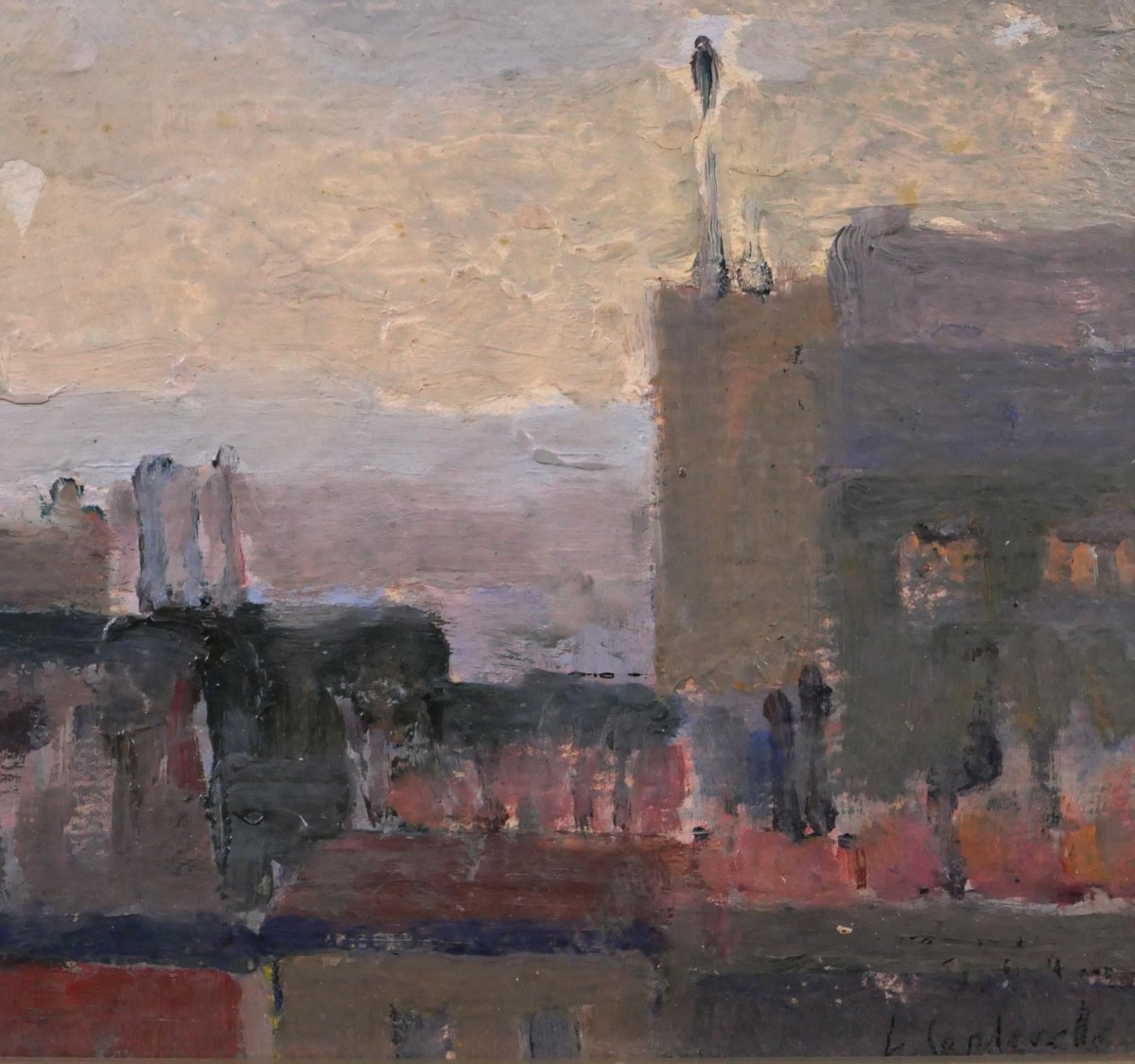 Lucienne Capdevielle 1885–1961 Paris, Rooftops, Painting, Ca. 1930, Art Deco Landscape-photo-4