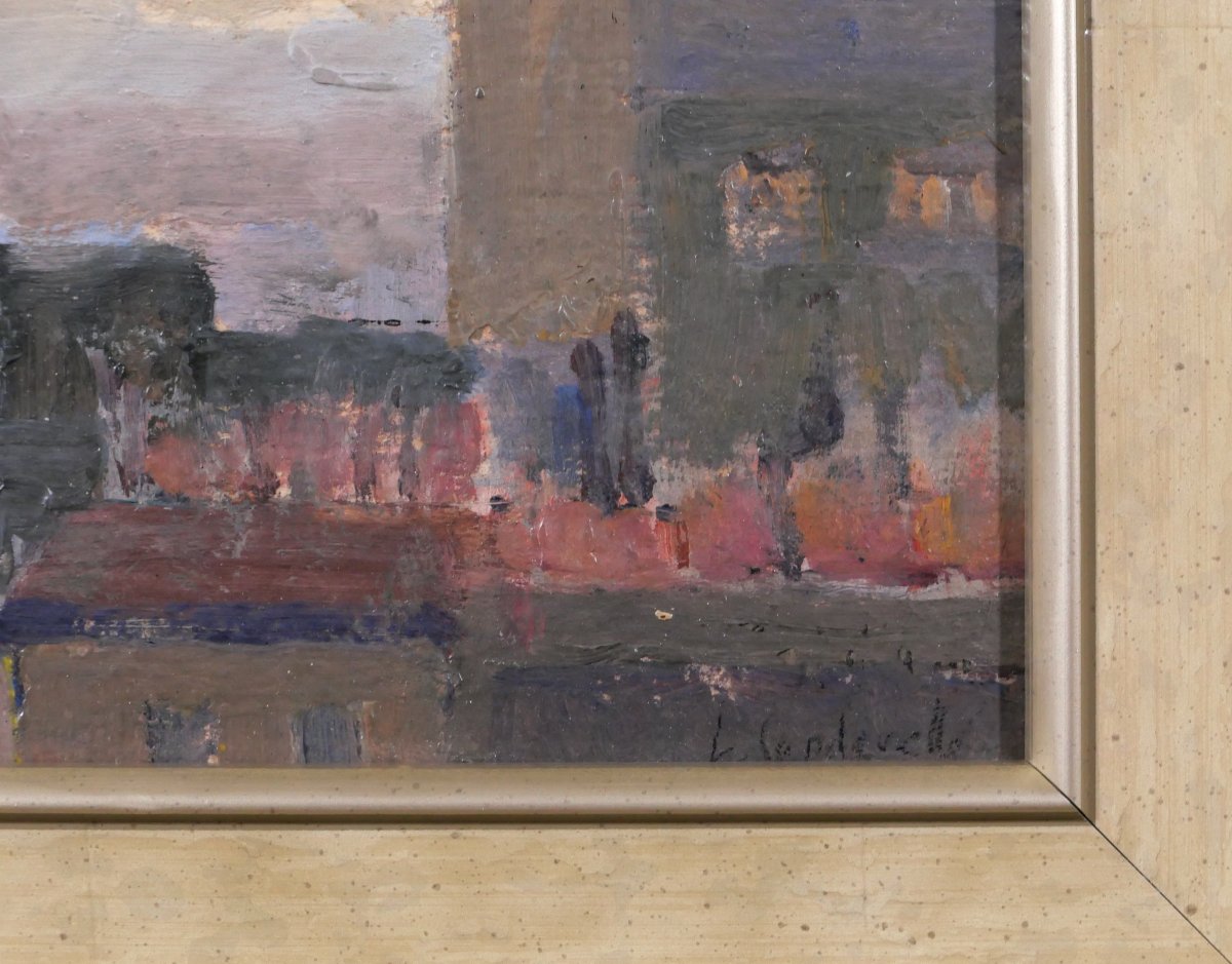 Lucienne Capdevielle 1885–1961 Paris, Rooftops, Painting, Ca. 1930, Art Deco Landscape-photo-5