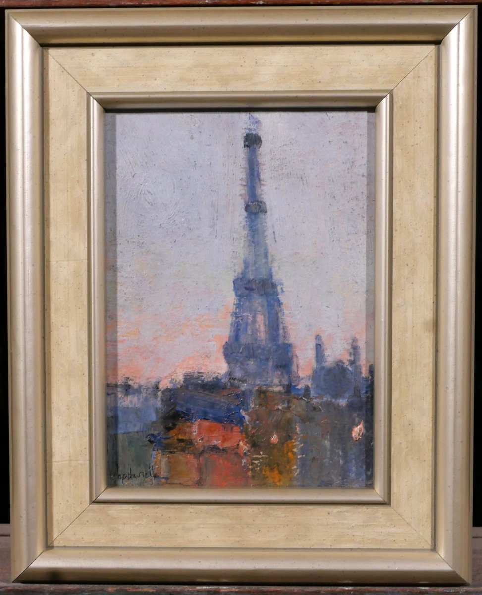 Lucienne CAPDEVIELLE 1885-1961 Paris, la Tour Eiffel, tableau, vers 1930 paysage Art Déco-photo-2