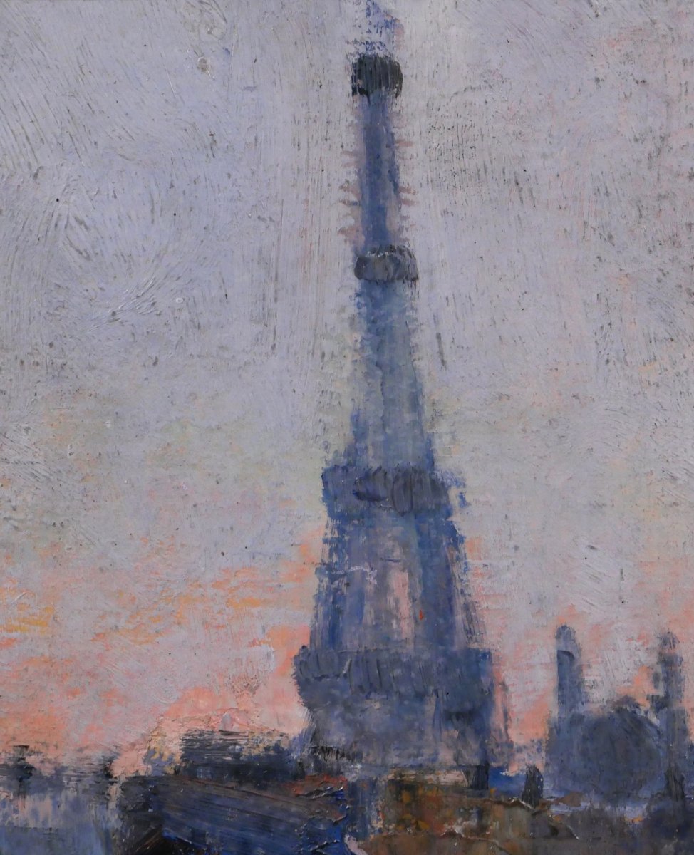 Lucienne CAPDEVIELLE 1885-1961 Paris, la Tour Eiffel, tableau, vers 1930 paysage Art Déco-photo-3