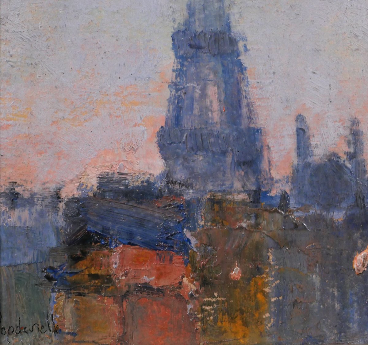 Lucienne CAPDEVIELLE 1885-1961 Paris, la Tour Eiffel, tableau, vers 1930 paysage Art Déco-photo-4