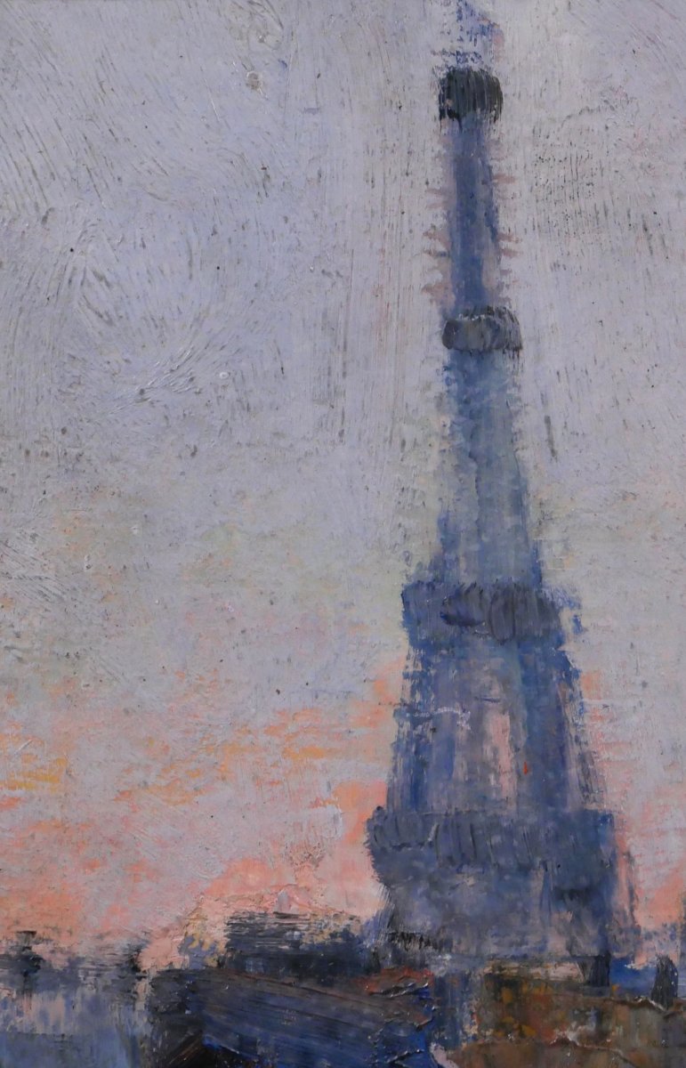 Lucienne CAPDEVIELLE 1885-1961 Paris, la Tour Eiffel, tableau, vers 1930 paysage Art Déco-photo-1