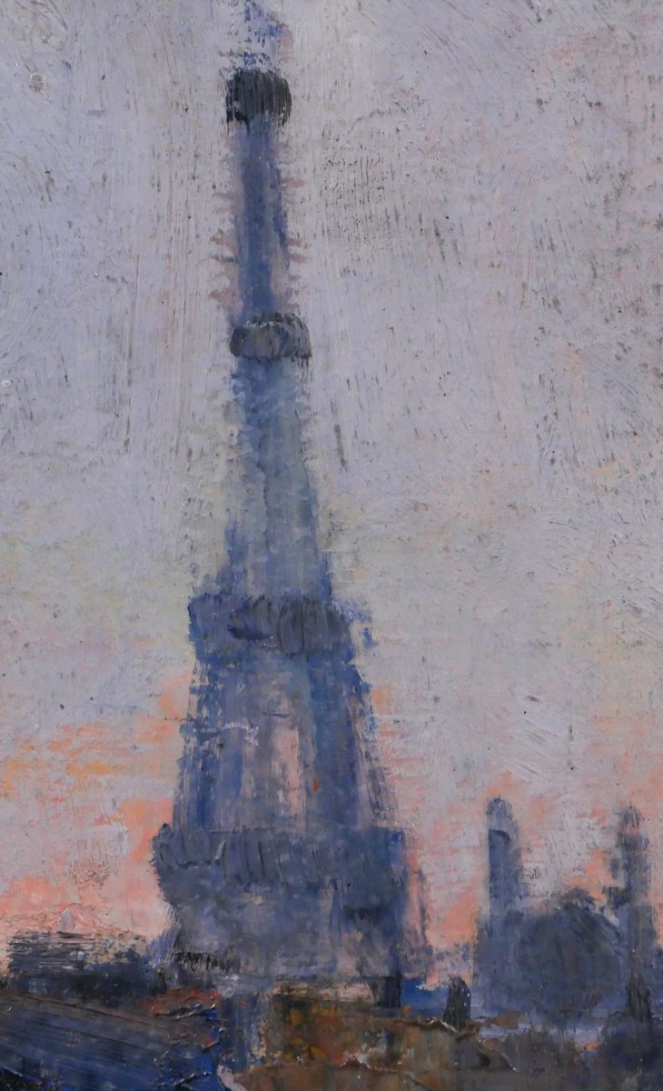 Lucienne CAPDEVIELLE 1885-1961 Paris, la Tour Eiffel, tableau, vers 1930 paysage Art Déco-photo-2