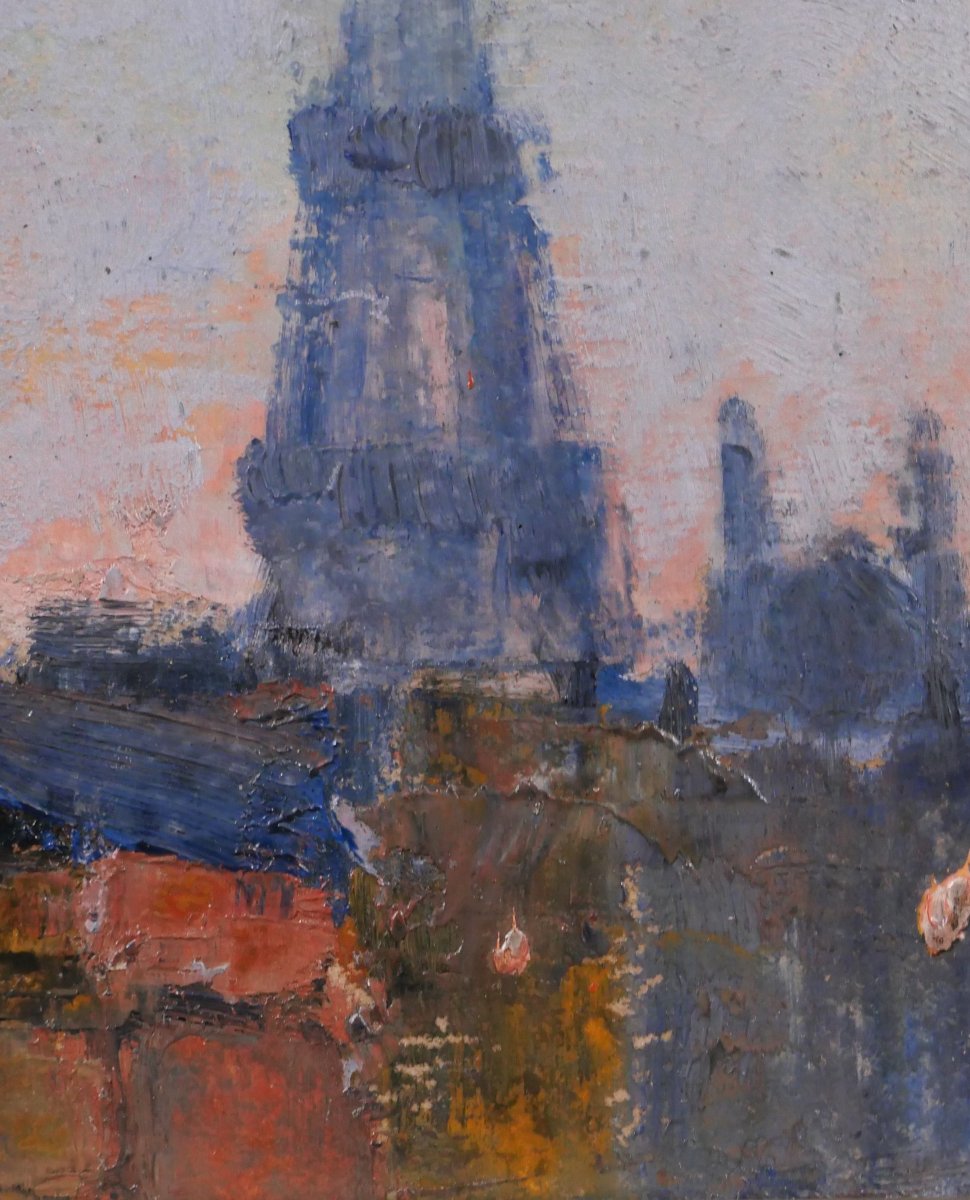 Lucienne CAPDEVIELLE 1885-1961 Paris, la Tour Eiffel, tableau, vers 1930 paysage Art Déco-photo-3