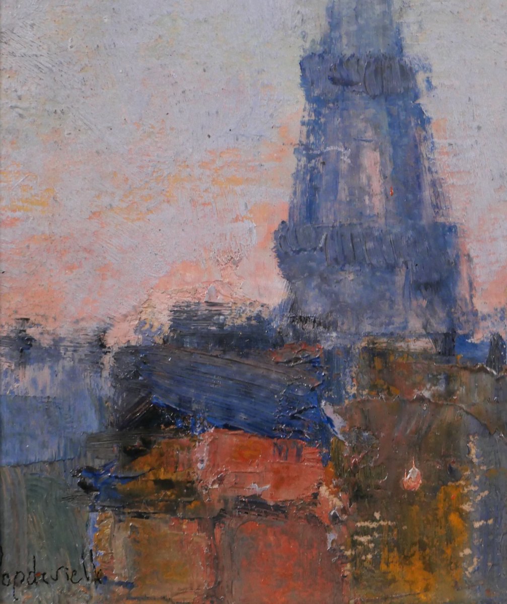 Lucienne CAPDEVIELLE 1885-1961 Paris, la Tour Eiffel, tableau, vers 1930 paysage Art Déco-photo-4