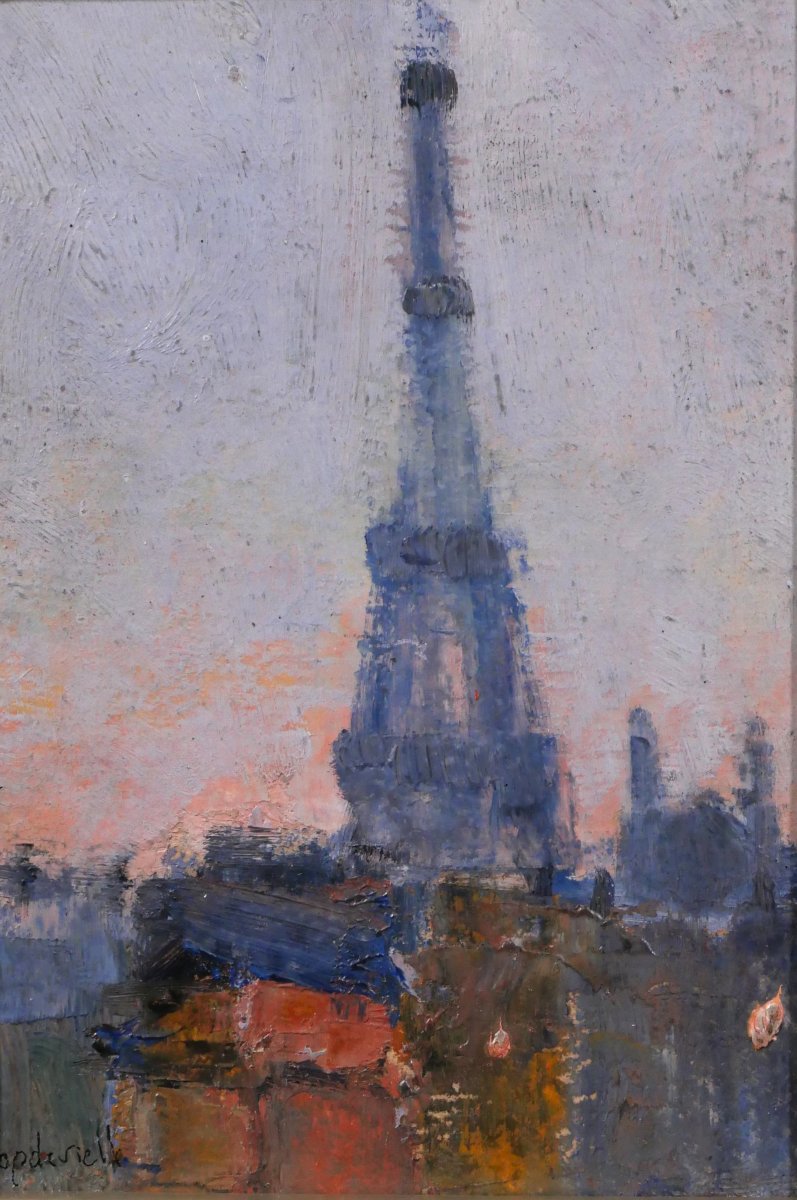 Lucienne CAPDEVIELLE 1885-1961 Paris, la Tour Eiffel, tableau, vers 1930 paysage Art Déco