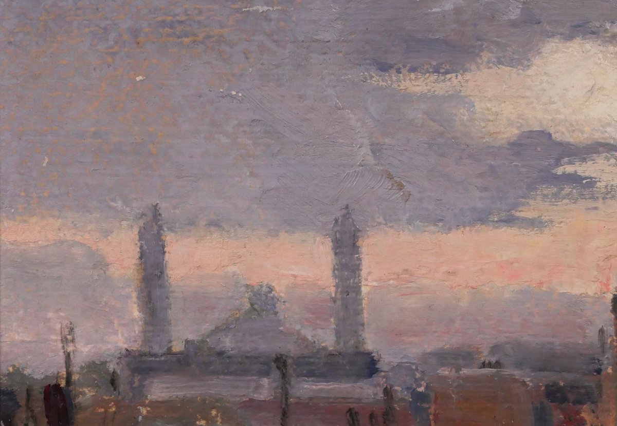 Lucienne CAPDEVIELLE 1885-1961 Paris, le Palais du Trocadéro, tableau, v. 1930 paysage Art Déco-photo-1