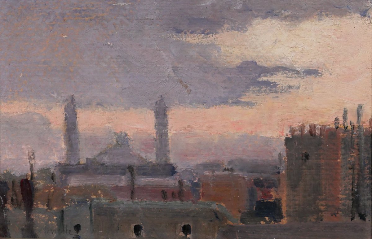Lucienne CAPDEVIELLE 1885-1961 Paris, le Palais du Trocadéro, tableau, v. 1930 paysage Art Déco