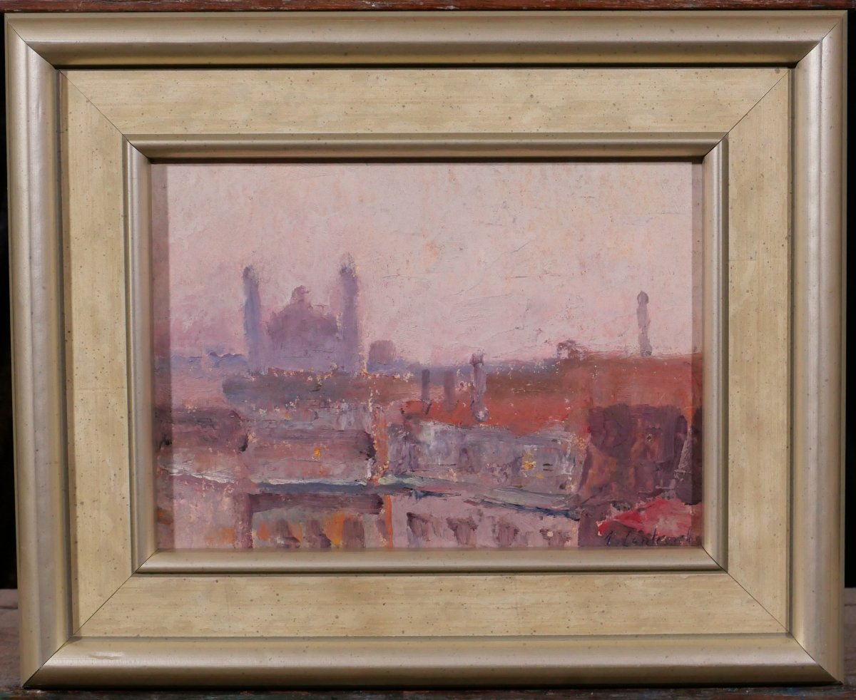 Lucienne Capdevielle 1885–1961 Paris, The Trocadéro Palace , Painting, 1930, Art Deco Landscape-photo-2