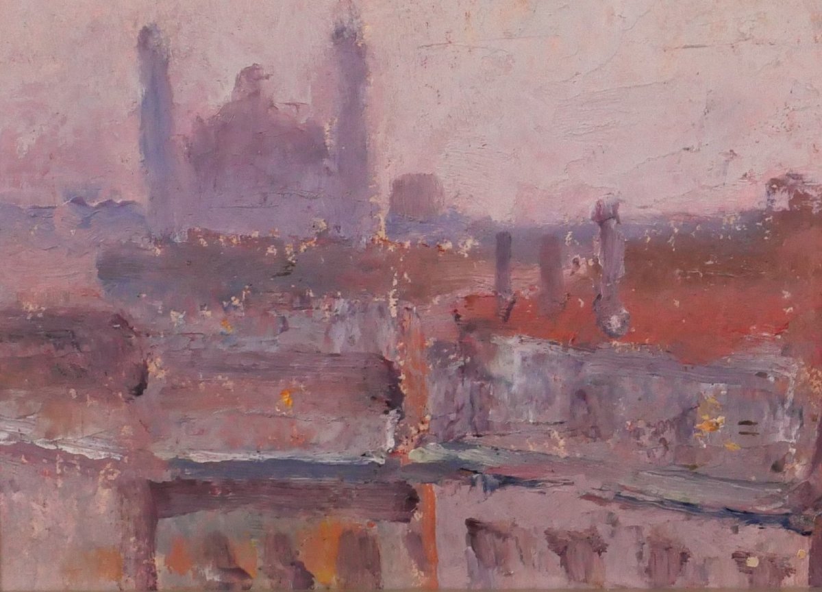 Lucienne Capdevielle 1885–1961 Paris, The Trocadéro Palace , Painting, 1930, Art Deco Landscape-photo-4