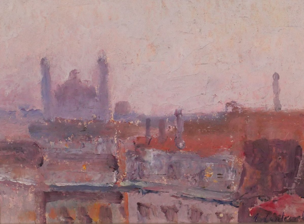 Lucienne Capdevielle 1885–1961 Paris, The Trocadéro Palace , Painting, 1930, Art Deco Landscape