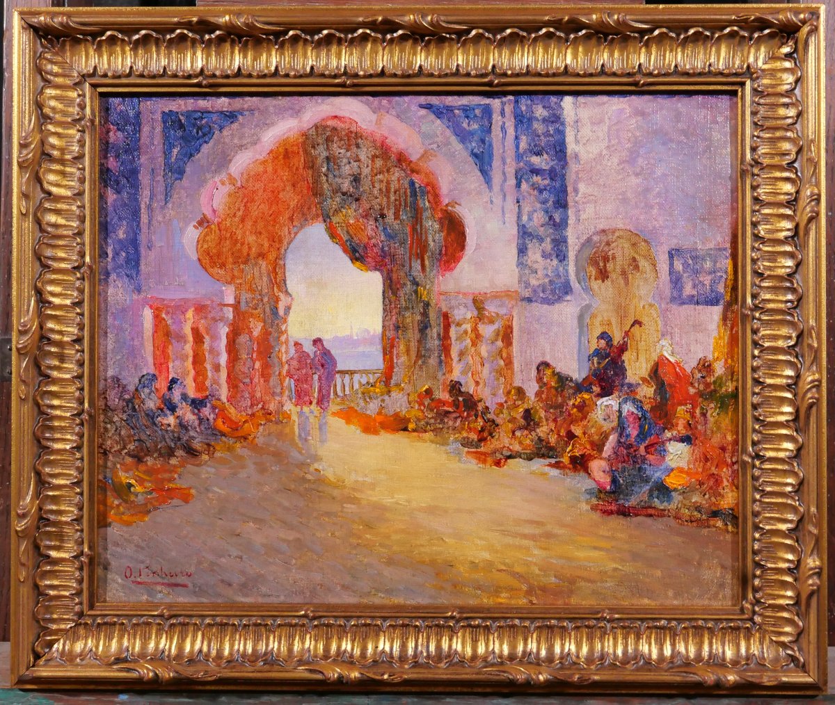 Oswaldo PINHEIRO 1890-1923 Le concert dans le palais, tableau orientaliste vers 1910-20 harem-photo-2