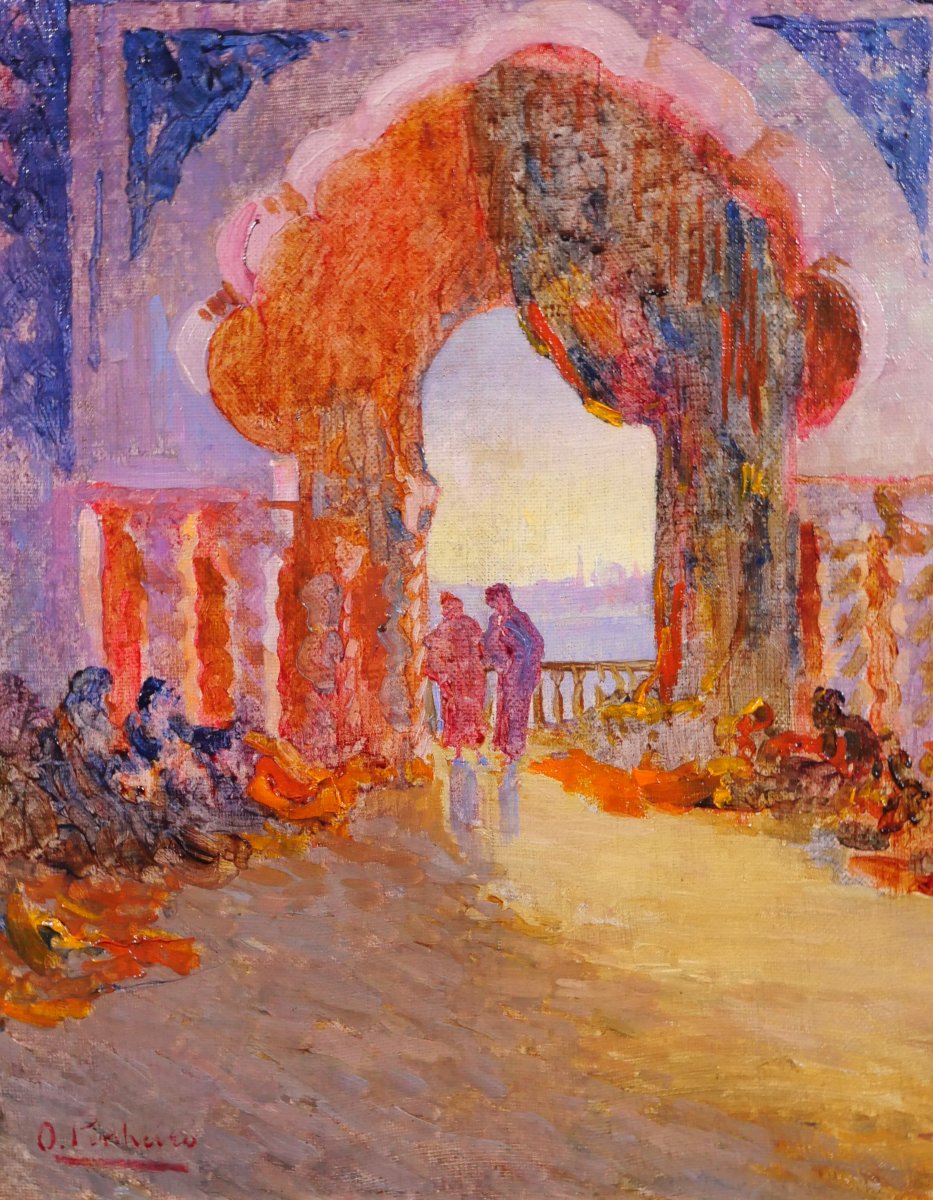 Oswaldo PINHEIRO 1890-1923 Le concert dans le palais, tableau orientaliste vers 1910-20 harem-photo-3