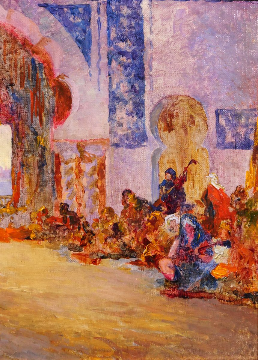Oswaldo PINHEIRO 1890-1923 Le concert dans le palais, tableau orientaliste vers 1910-20 harem-photo-4