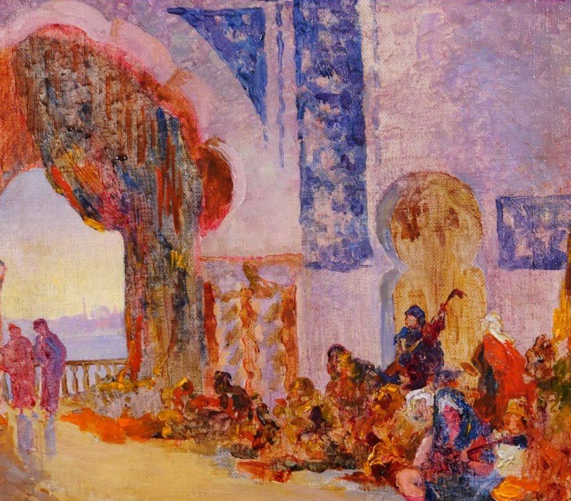 Oswaldo PINHEIRO 1890-1923 Le concert dans le palais, tableau orientaliste vers 1910-20 harem-photo-2