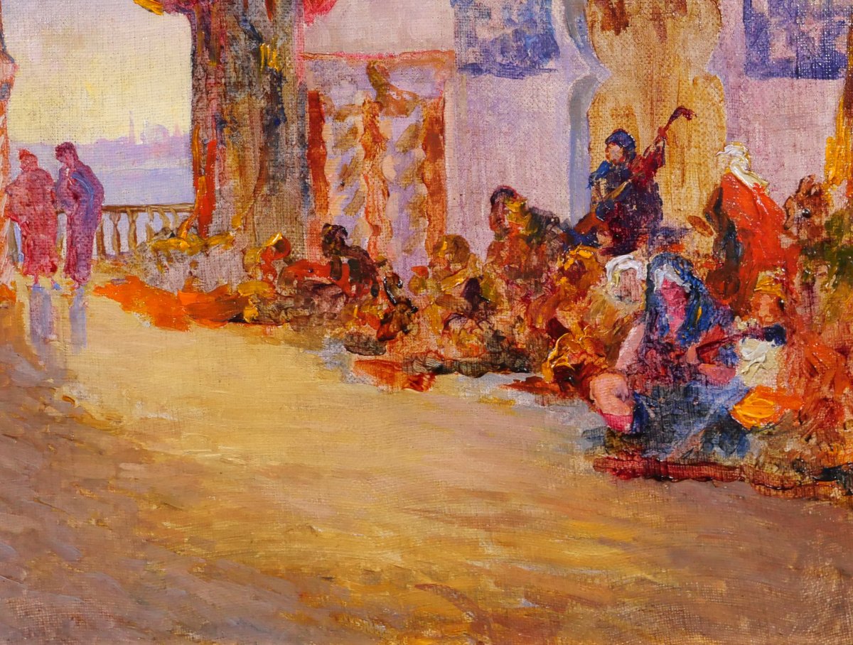 Oswaldo PINHEIRO 1890-1923 Le concert dans le palais, tableau orientaliste vers 1910-20 harem-photo-3