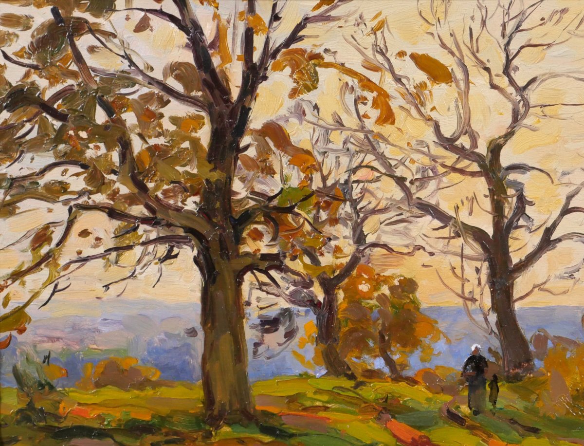 André DELAISTRE 1865-1931 Paysage aux arbres, tableau vers 1910 impressionnisme-photo-1