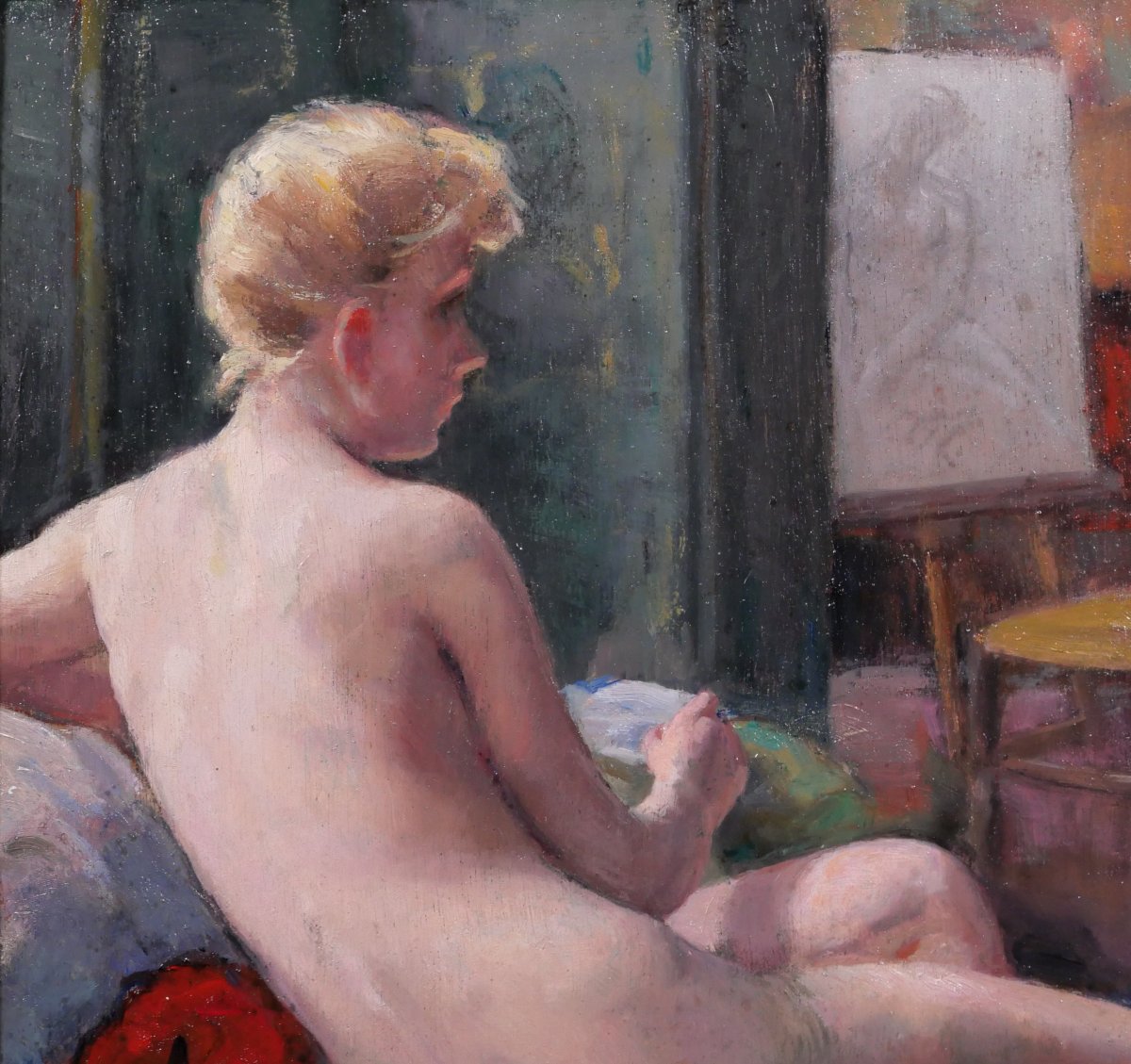 Madelaine Plantey 1890–1985 Nude Woman In The Studio, Painting, Ca. 1930-photo-3