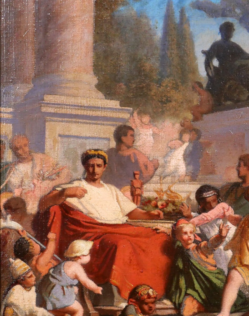 Emile Boniface 1820–1895, Emperor Augustus With Children's Games, Painting, 1863 Salon-photo-1