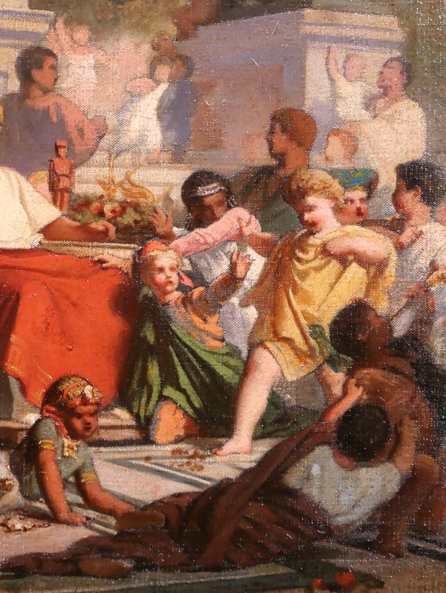 Emile Boniface 1820–1895, Emperor Augustus With Children's Games, Painting, 1863 Salon-photo-3
