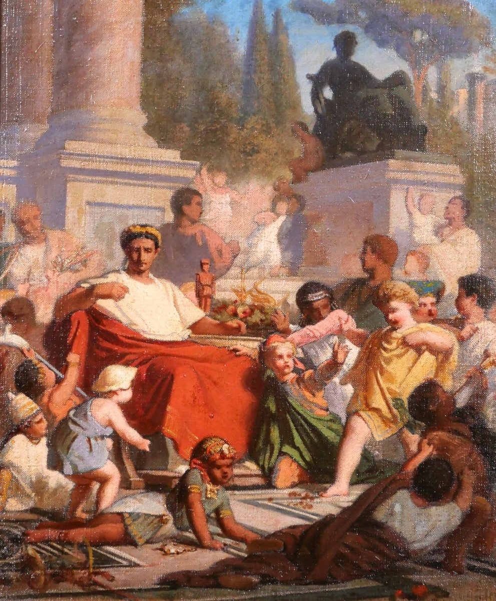 Emile Boniface 1820–1895, Emperor Augustus With Children's Games, Painting, 1863 Salon