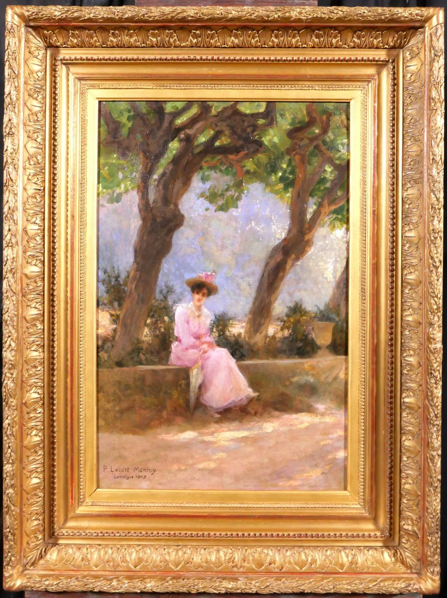 Paul Lecuit-monroy 1858–1926 Woman Seated Under The Trees, Oil Painting, 1903 Toulon, Impressionism-photo-2