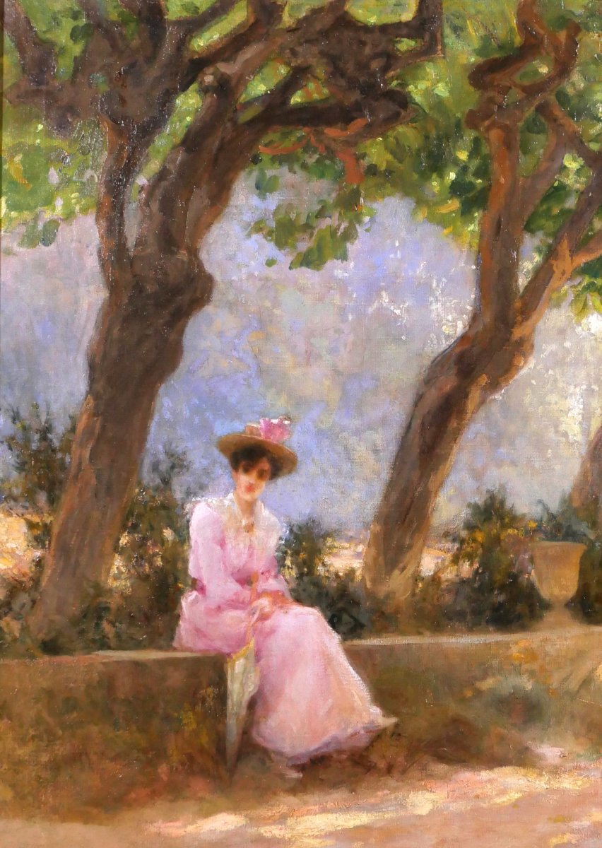 Paul Lecuit-monroy 1858–1926 Woman Seated Under The Trees, Oil Painting, 1903 Toulon, Impressionism-photo-3