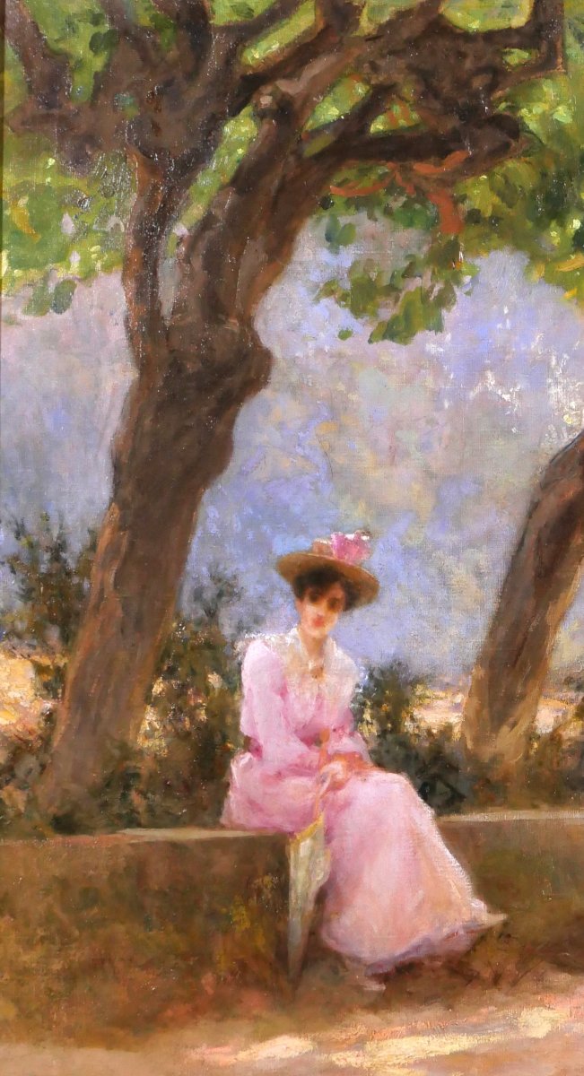 Paul Lecuit-monroy 1858–1926 Woman Seated Under The Trees, Oil Painting, 1903 Toulon, Impressionism-photo-1