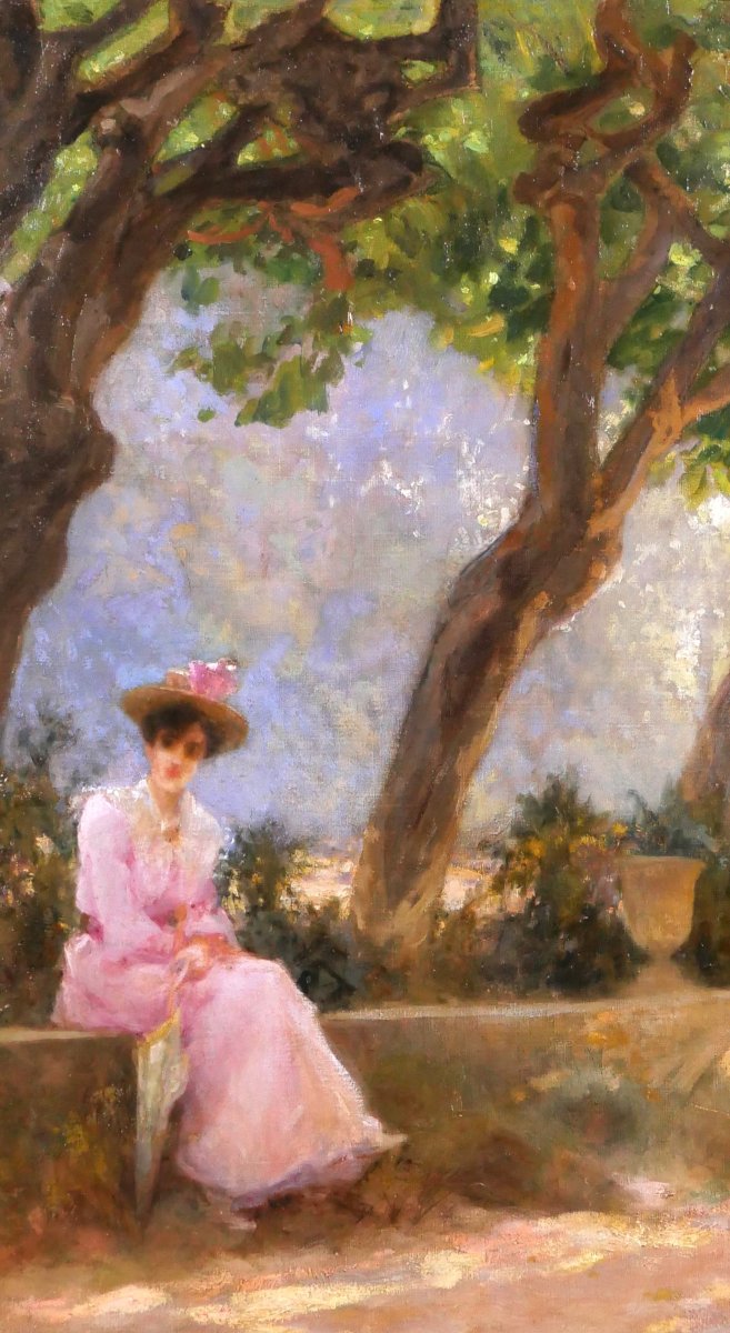 Paul Lecuit-monroy 1858–1926 Woman Seated Under The Trees, Oil Painting, 1903 Toulon, Impressionism-photo-2