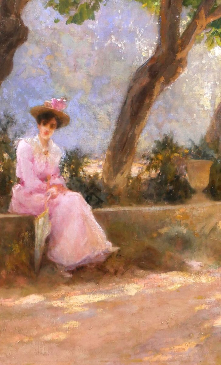 Paul Lecuit-monroy 1858–1926 Woman Seated Under The Trees, Oil Painting, 1903 Toulon, Impressionism-photo-3