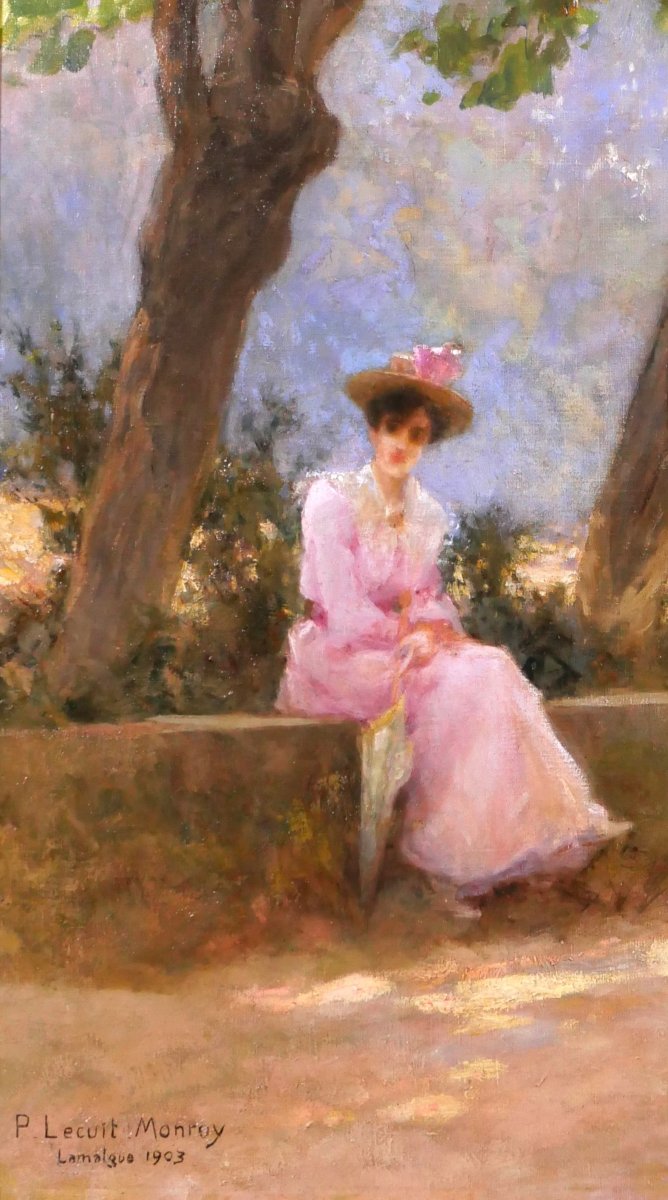 Paul Lecuit-monroy 1858–1926 Woman Seated Under The Trees, Oil Painting, 1903 Toulon, Impressionism-photo-4