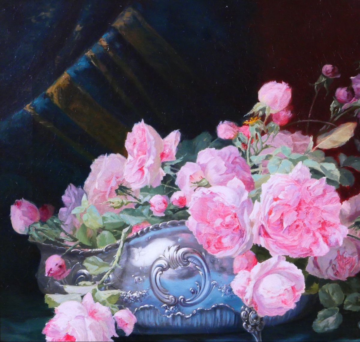 Joseph de Ruysscher 1840-1905 Nature morte aux roses, tableau, vers 1880 fleurs bouquet-photo-1